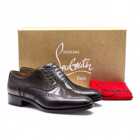 Christian Louboutin Men's Brogue Leather Oxford Shoes Dark Brown NWB $1295